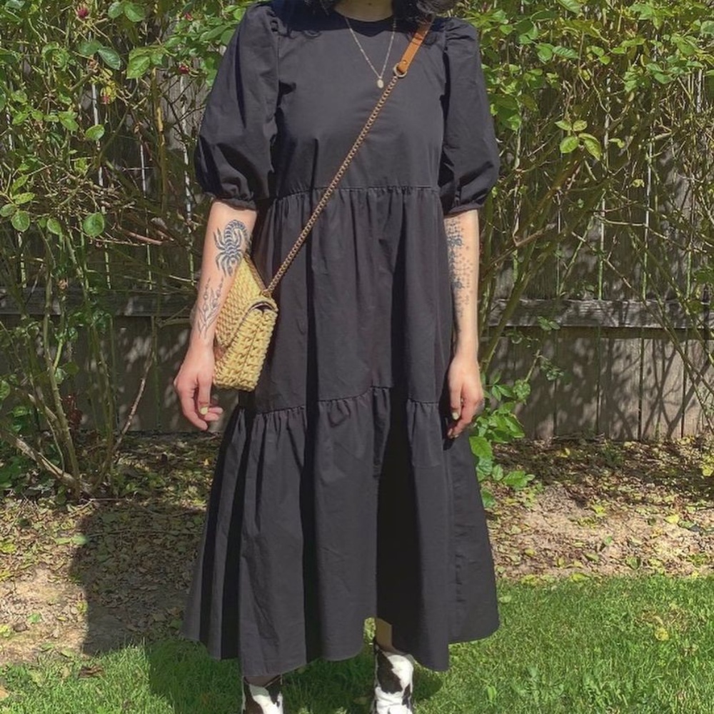 Zara Asymmetric Poplin Dress Black with Pockets XS
